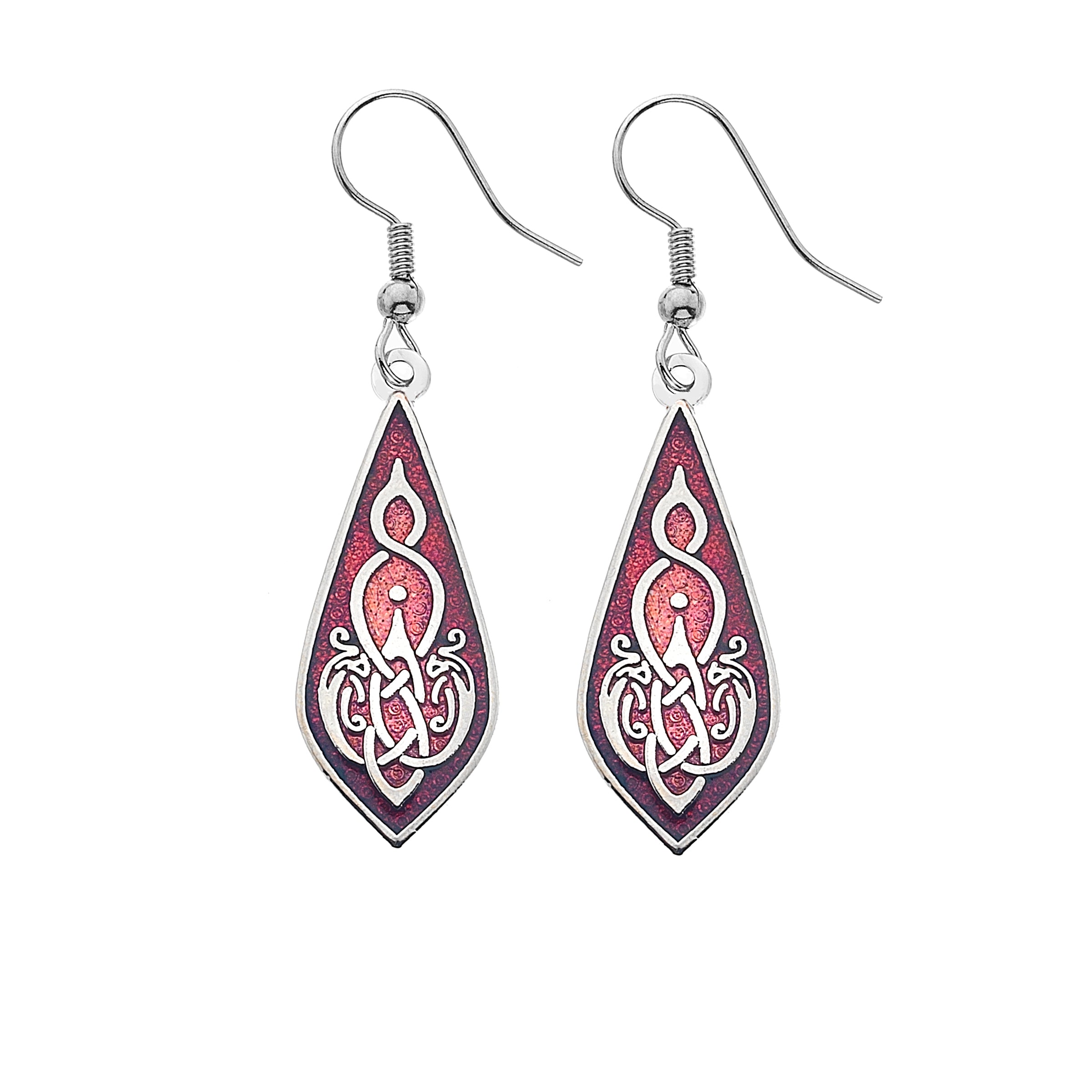 Red Teardrop Celtic Birds Earrings